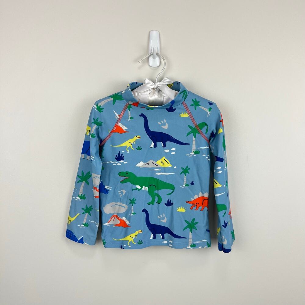 Mini Boden Long Sleeve Blue Dinosaur Rash Guard Swim Top 2-3